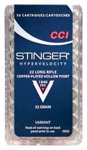 CCI 0050 Stinger 22 LR 32 gr Copper Plated Hollow Point